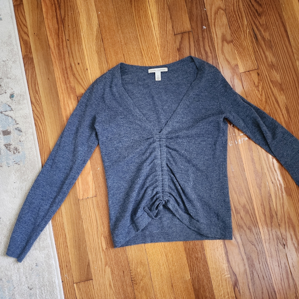 Autumn Cashmere Blue Long Sleeve Ruched V-Neck Blouse